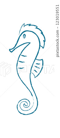 Chalk seahorse silhouette. Doodle marine creature swims gracefully in the ocean. Underwater animal design, flat style, suitable for summer themes or aquatic projects. 123019551