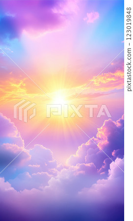 Vibrant sunset with soft clouds in shades of purple and orange hues 123019848