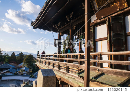 people at Todai-ji Nigatsudo temple to view Nara city at fall 123020145