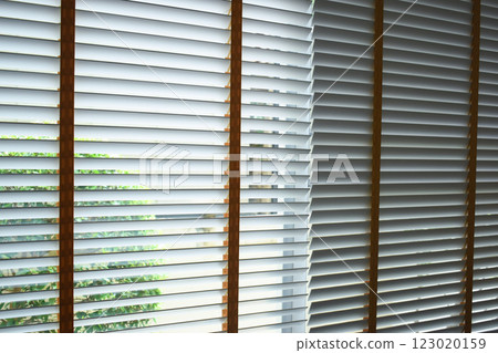 white window blinds in home, object for decorate interior of house 123020159