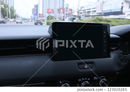 black screen in car, multimedia monitor design for transportation 123020265
