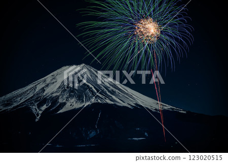 Mt. Fuji and fireworks ~Kawaguchiko winter fireworks~ Mt. Fuji and fireworks ~Kawaguchiko winter fireworks~ 123020515