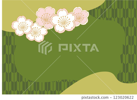 Simple cherry blossom and dark matcha green background material 123020622