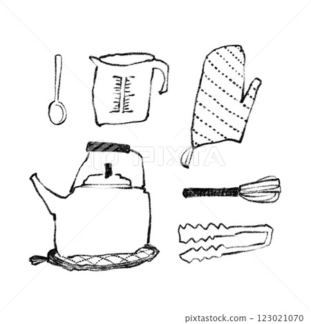 單色的廚房用品插圖 123021070