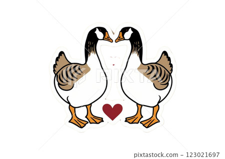 2 gooses printable sticker illustration heart decorative on transparency background PNG  123021697