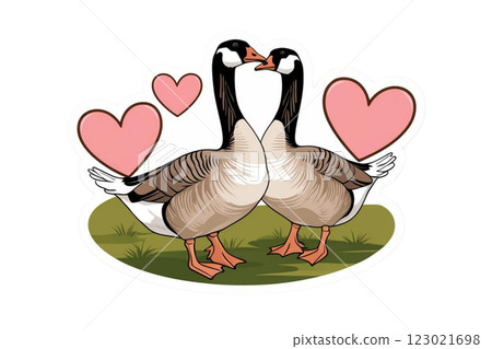 2 gooses printable sticker illustration heart decorative on transparency background PNG  123021698