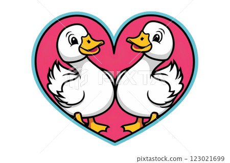 2 gooses printable sticker illustration heart decorative on transparency background PNG  123021699