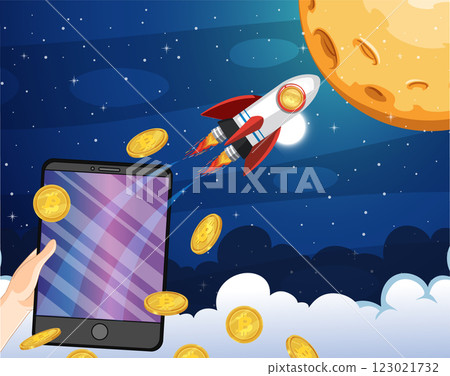 Cryptocurrency Rocketing to the Moon 123021732