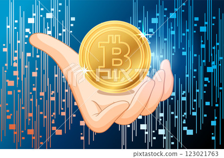 Hand Holding a Bitcoin Illustration 123021763