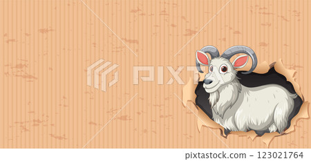 Curious Goat Peeking Through Paper 123021764