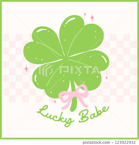 Coquette St Patricks Day 4 Leaf Clover with Ribbon Bow Retro Girly Lucky Babe Whimsical Hand Drawn 123022932