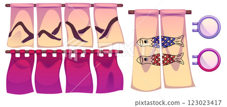 Japanese curtains set isolated on white background 123023417