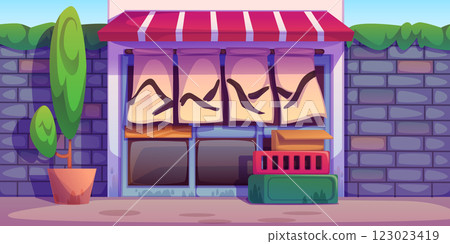 Chinese street storefront with traditional curtain 123023419