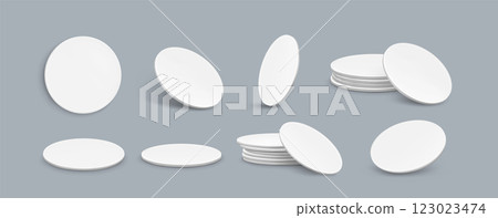 Blank round white drink coaster mockup set 123023474