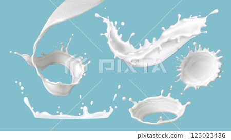 3D milk splashes set isolated on background 123023486