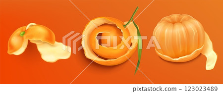 Peeled tangerine segments with orange citrus skin 123023489