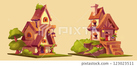 Game asset platform set of fantasy cottage houses 123023511