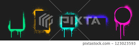 Graffiti stencil frames with neon spray effect Graffiti stencil frames with neon spray effect 123023593