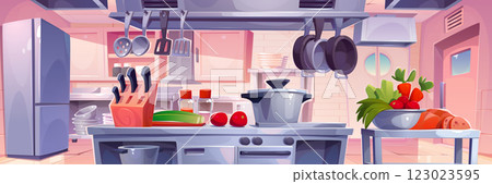 Cartoon restaurant kitchen interior Cartoon restaurant kitchen interior 123023595