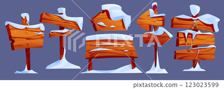 Snowy wooden signboard collection 123023599