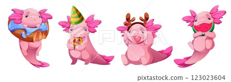 Cute pink axolotl character set 123023604