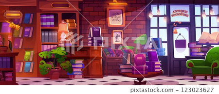 Antique bookstore interior with cozy atmosphere 123023627