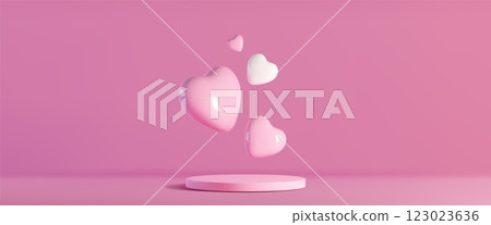 Love concept podium mockup with floating heart 123023636