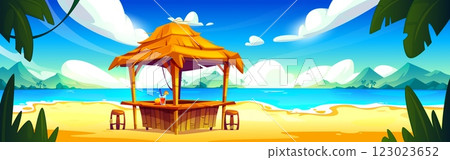 Beach bar on sandy coast 123023652