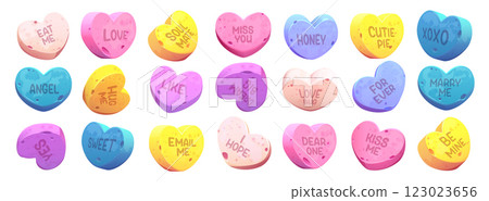 Colorful candy hearts with romantic messages Colorful candy hearts with romantic messages 123023656