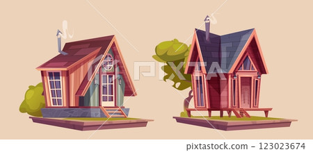 Cartoon wooden hut design 123023674