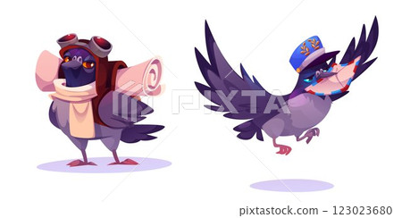Mail pigeons set isolated on white background Mail pigeons set isolated on white background 123023680
