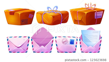 Postal set with parcel boxes and mail envelopes 123023698