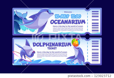 Cute dolphinarium ticket design 123023712