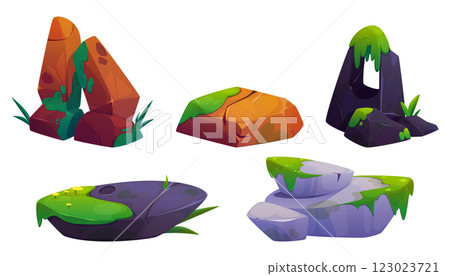 Game rock collection with moss covered stones 123023721