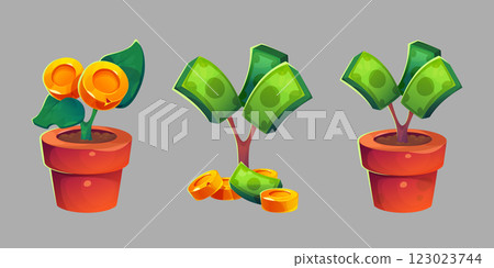 Money tree cartoon set Money tree cartoon set 123023744