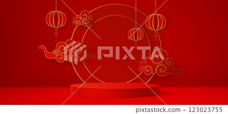 Chinese round podium with golden elements 123023755