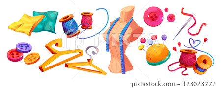 Sewing accessories cartoon set 123023772