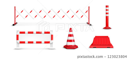 Road barrier set - red and white striped elements 123023804