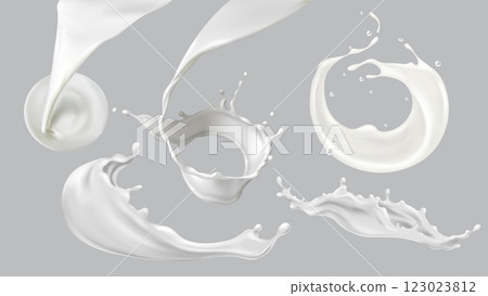 Milk splash collection with dynamic liquid shapes 123023812