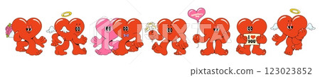 Retro heart character sticker. Groovy love icon 123023852