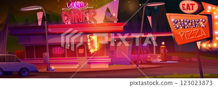 Cartoon diner panorama at sunset Cartoon diner panorama at sunset 123023873
