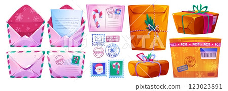 Cartoon Christmas post mail collection 123023891