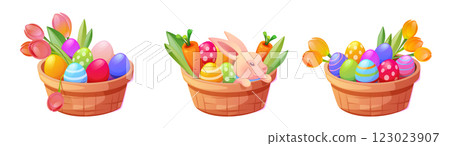 Easter baskets set isolated on white background 123023907