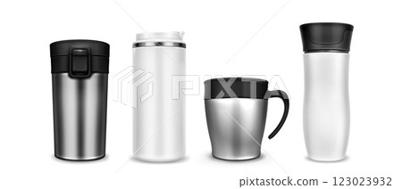 3D tumbler cup mockups set isolated on white 3D tumbler cup mockups set isolated on white 123023932