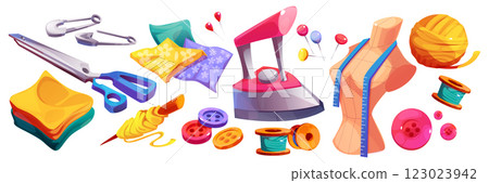 Cartoon sewing accessories collection 123023942