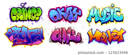 Graffiti text collection in cartoon style 123023946