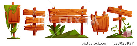 Jungle wood sign boards set isolated on white Jungle wood sign boards set isolated on white 123023957