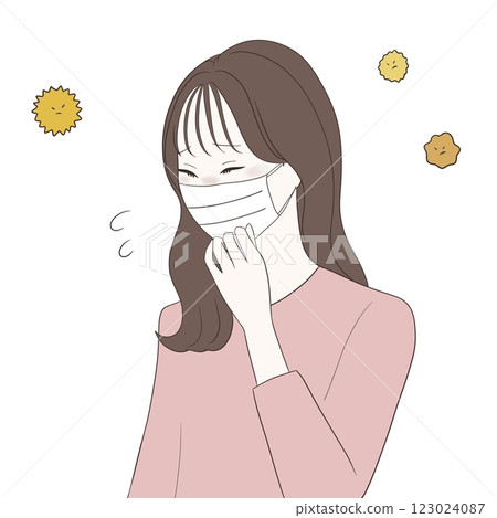 一名戴著口罩患有花粉症的婦女 123024087