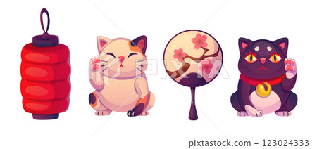 Japanese traditional good fortune symbols. 123024333