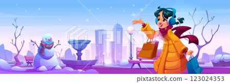 Young woman in winter city park Young woman in winter city park 123024353